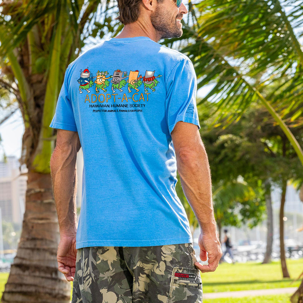  Adopt-A-Cat Hawaiian Themed T-Shirt for Animal Lovers