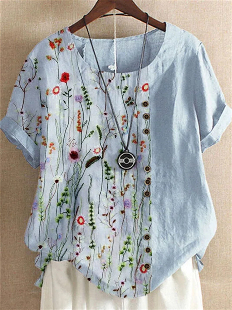 Women Short Sleeve Scoop Neck Floral Printed Tops