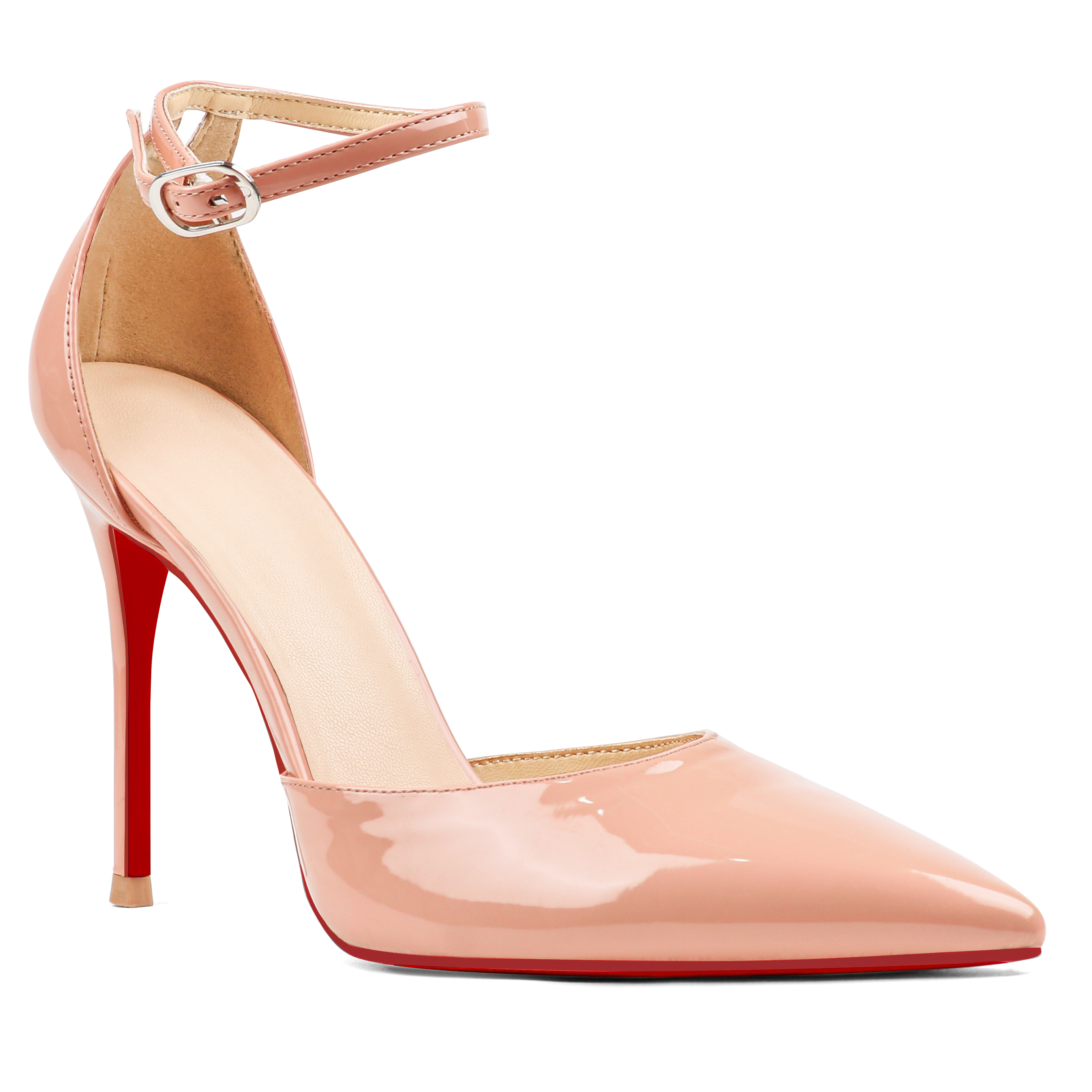 3.94" Women's Ankle Buckle Pointed Toe Pumps Wedding Party Red Bottoms High Heels-MERUMOTE