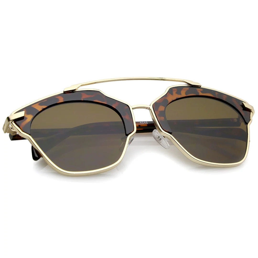 High Fashion Two-Toned Pantos Crossbar Neutral-Colored Lens Aviator glasses 52mm