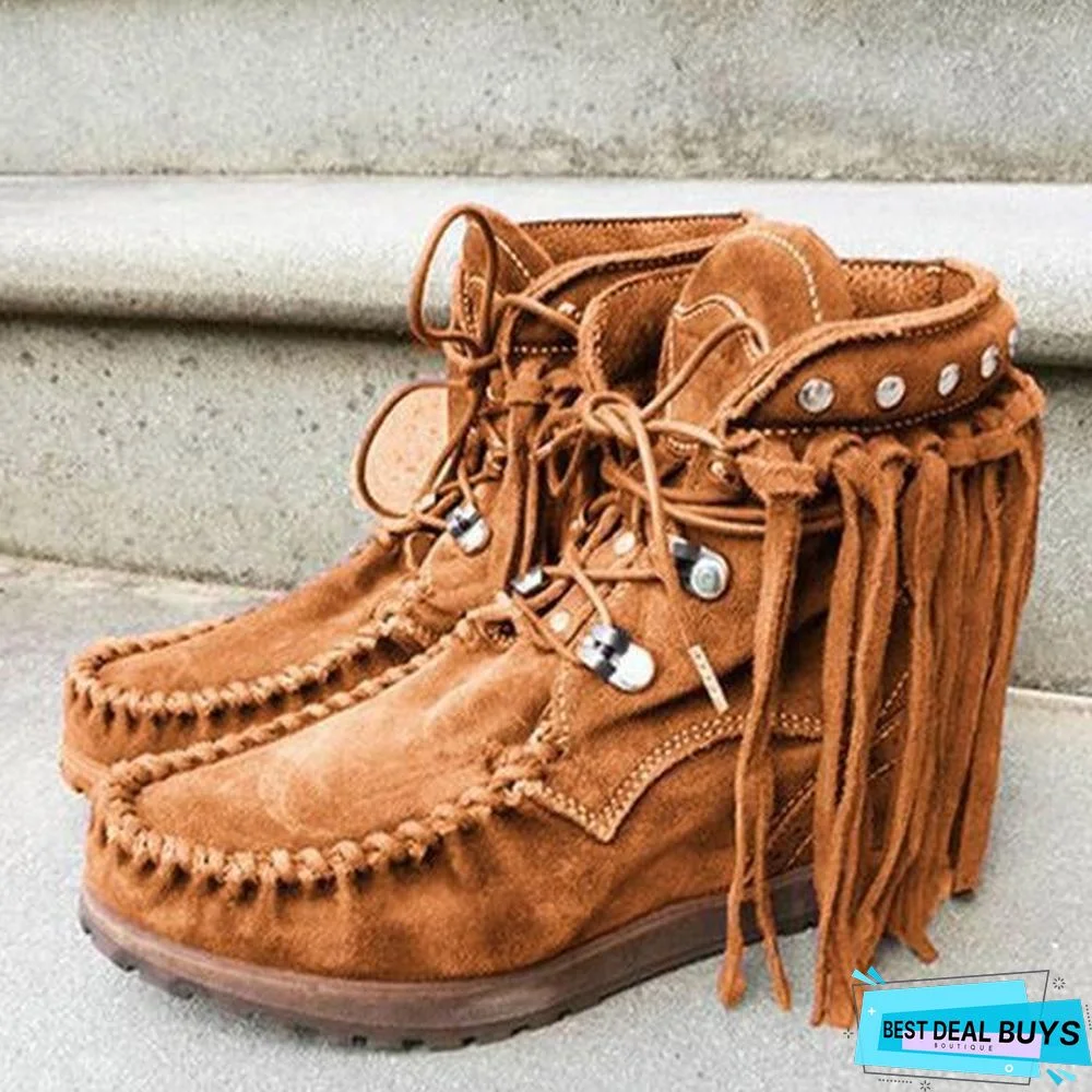 Faux Suede Fringed Autumn Boots