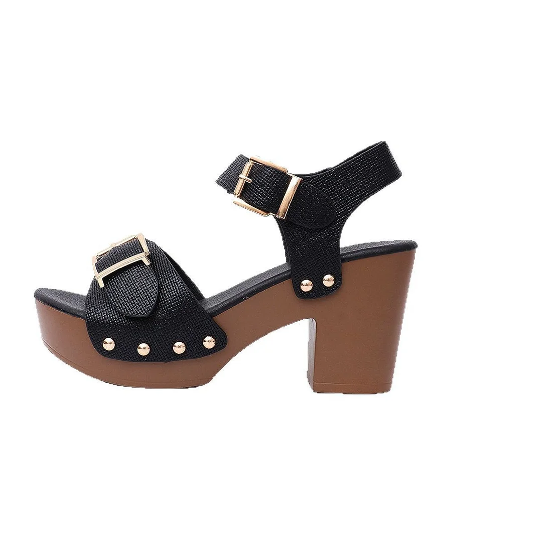 Yyvonne Coarse High-Heeled Sandals Women In The Summer Of 2025 New Buckle Rivets Buckle Sandals Women