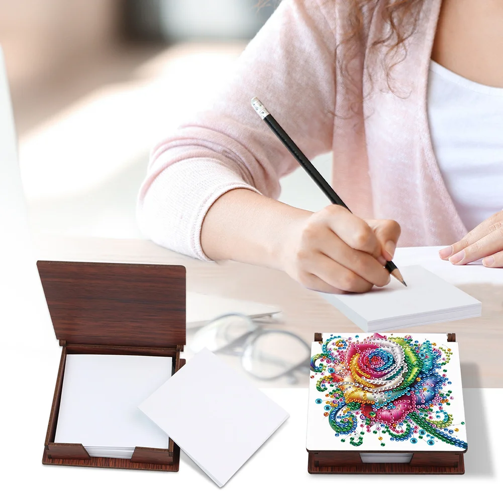 Wood Shining Rose Diamond Painting Memo Pad Holder Mosaic Kit for Home Office