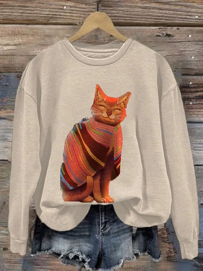 Women'S Cat  Print Sweatshirt