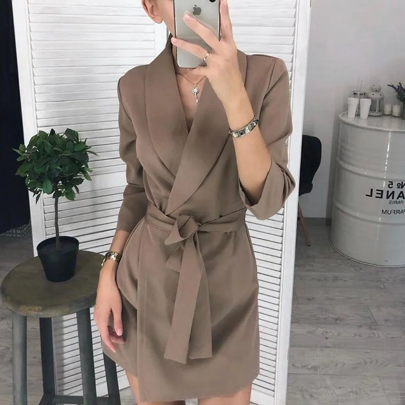 Women Vintage Striped Sashes A-line Party Dress Three Quarter Sleeve Sexy V neck Solid Mini Dress 2019 Winter New Fashion Dress