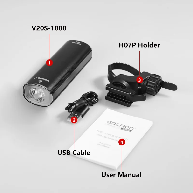 V20S-1000/1500 Gaciron Bicycle Headlight Waterproof 1500 Lumen LED USB Rechargeable Helmet Light LED Handlebar Lamp Cycling Safety Flashlight