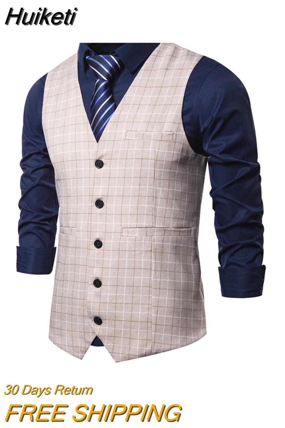 Huiketi Suit Vest Men Slim Fit Business Causal Plaid Waistcoat Vest Mens Wedding Party Office Formal Classic Vintage Suit Vests Men