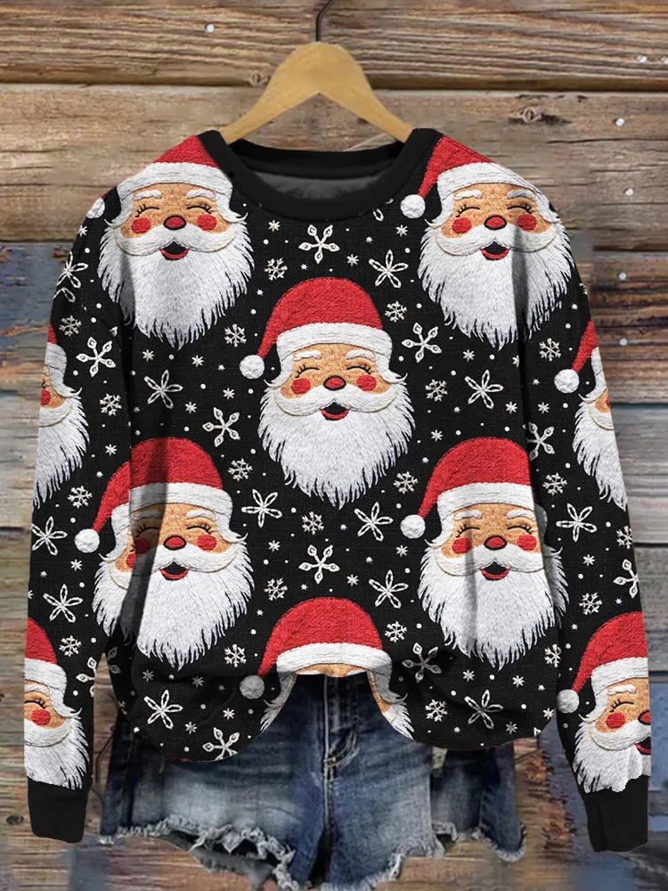 Jolly Santa Embroidery Art Comfy Sweatshirt