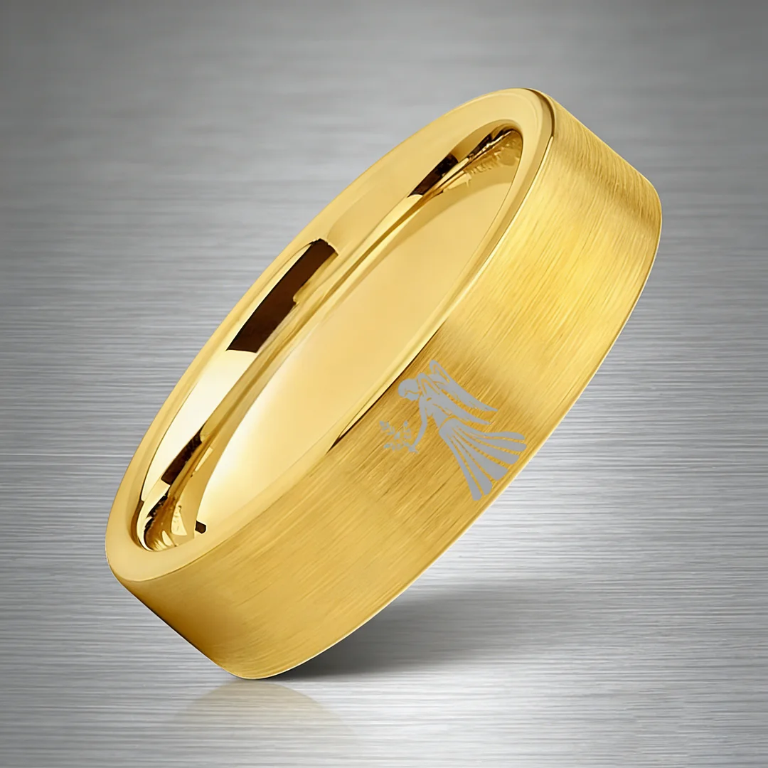 Gold Tungsten Carbide Rings Flat Virgo Wedding Band Flat Top Comfort Fit 4MM 6MM 8MM Width