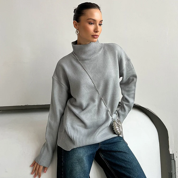 PASUXI Women's Casual Mock Neck Long  Sleeve Sweaters  Fall Oversized Ribbed Knit Pullover Sweater Tops Thickened Fashionable Women's Clothing huanwei