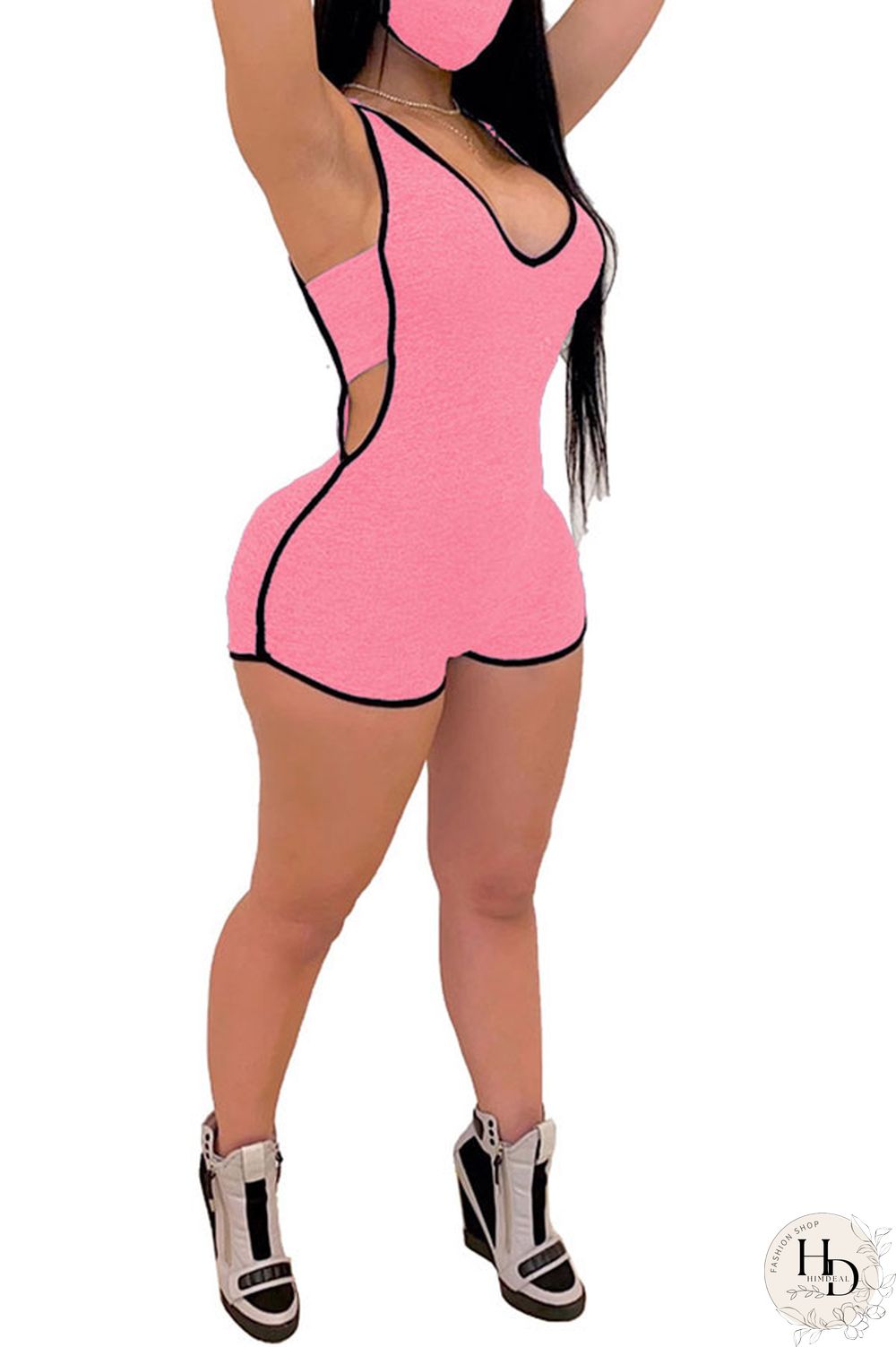 White Fashion Sexy Patchwork Hollow Solid Polyester Sleeveless V Neck Jumpsuits