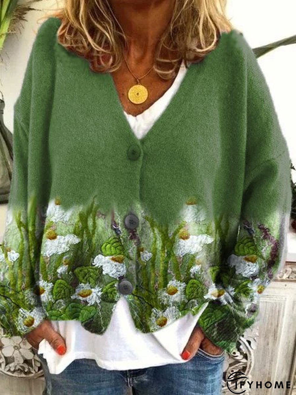 Cotton-Blend Long Sleeve Sweater coat | IFYHOME