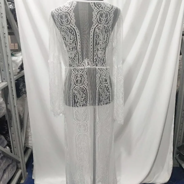 Uveng Uveng Women's New Lace Tied Rope Sexy Perspective Cardigan Bikini Beach Sunscreen Long Smock Sand