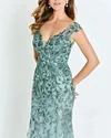 Women's V Neck Embroidered Mesh Evening Dress