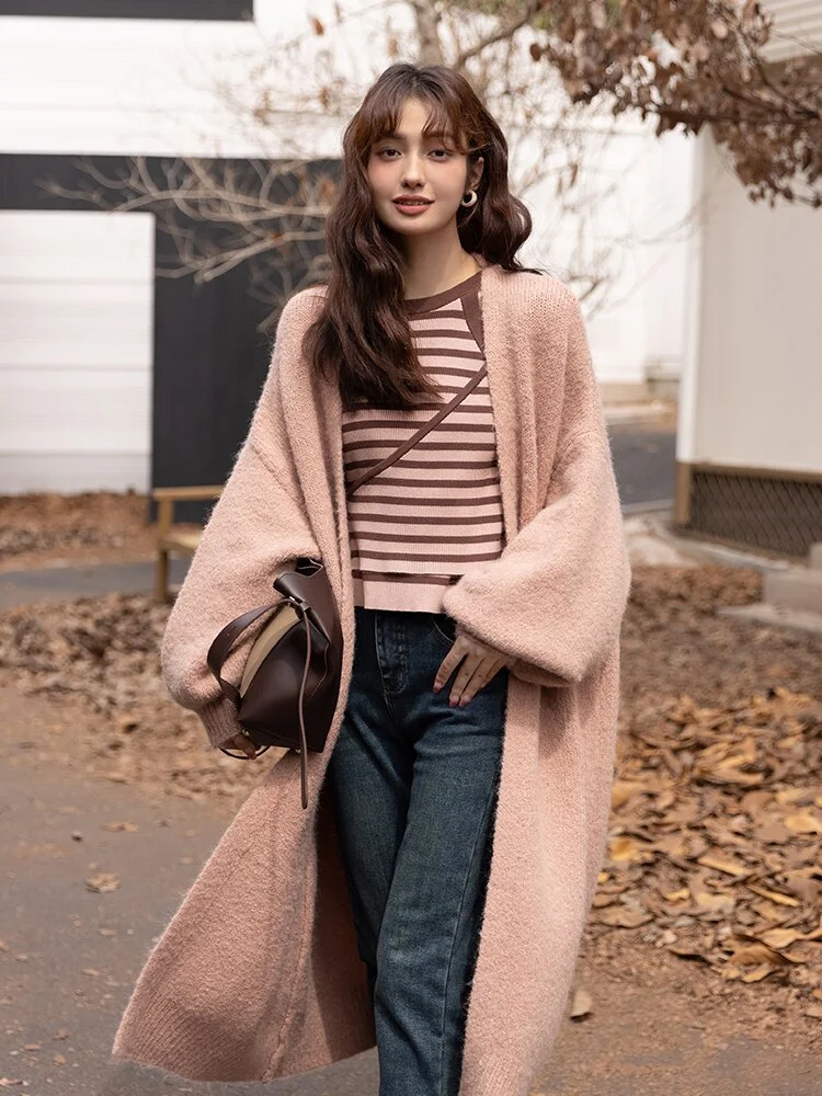 Zingj 2022 Autumn Winter Women's Stripe Sweaters Hollow Out Long Sleeved Female Clothing O-Neck Pullover Casual Tops MXB42Z0977