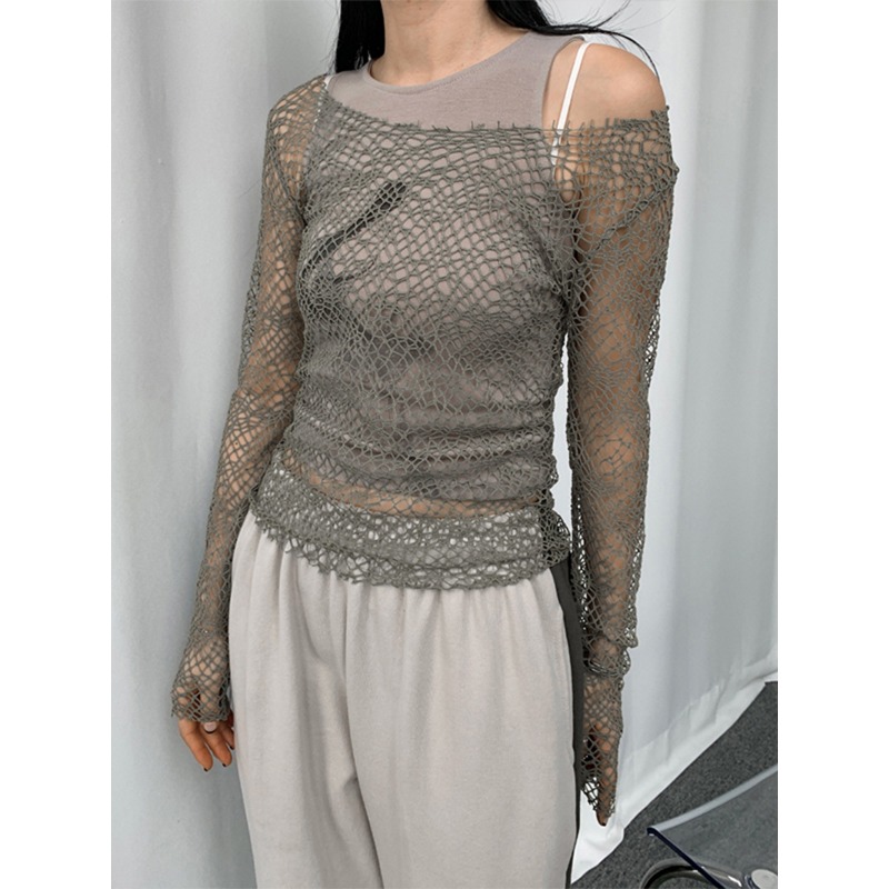 Ootddress Hollow Out Casual Beach Cover up Y2k Top For Women Sexy Off-Shoulder Crochet Holiday Crop top See-Through High Street Top
