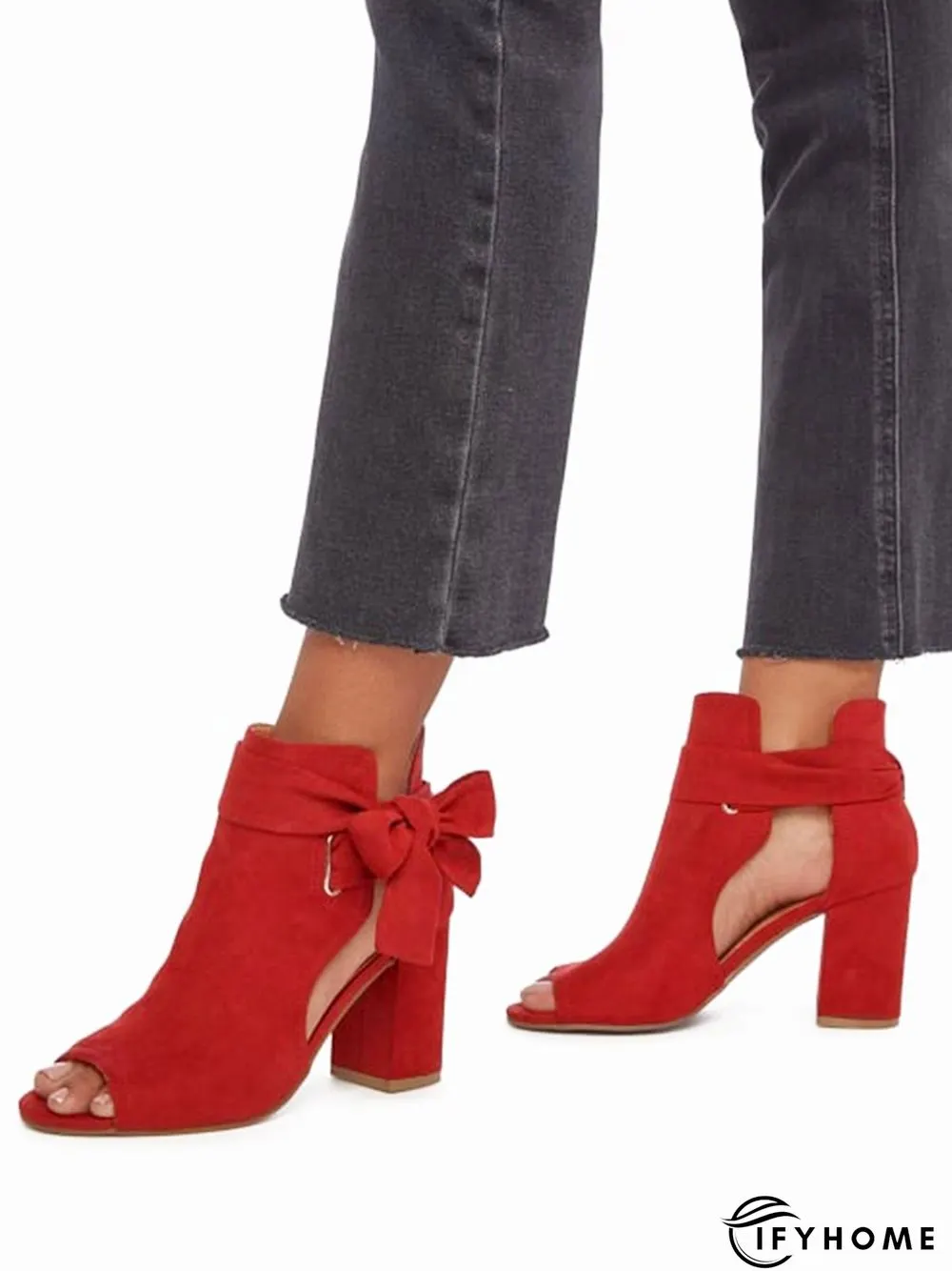Women's Bow Decor Peep-Toe Chunky Heel Sandals Bootie | IFYHOME