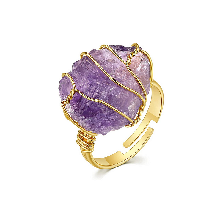 Resizable Gold Wire Wrapped Crystal Ring