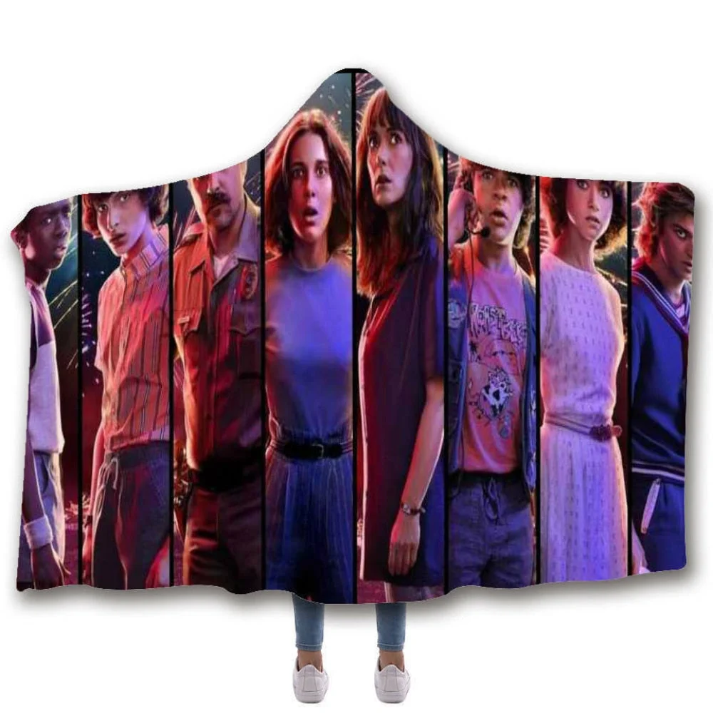 Stranger Things Hooded Blanket For children Sherpa Fleece Hoodie Blanket For Sofa Microfiber Mantle Throw Blanket For Travel