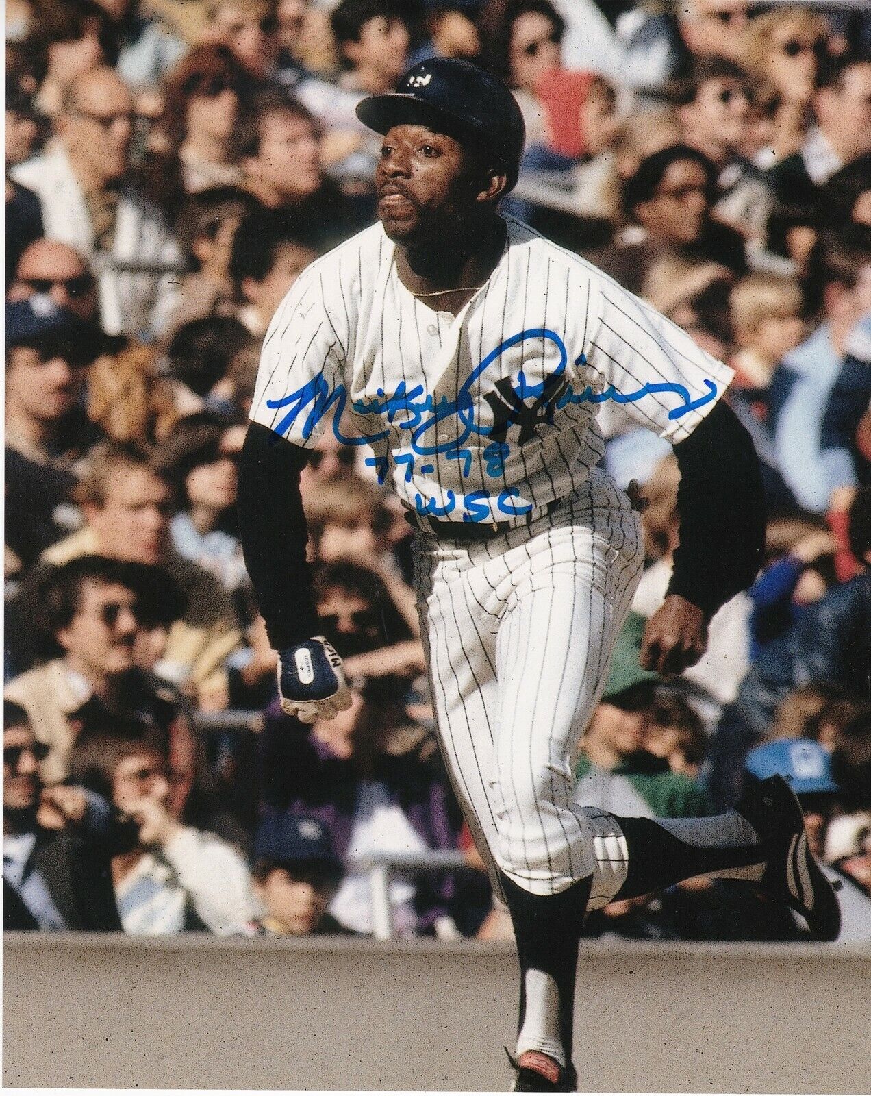 MICKEY RIVERS NEW YORK YANKEES 77-78 WS CHAMPS ACTION SIGNED 8x10