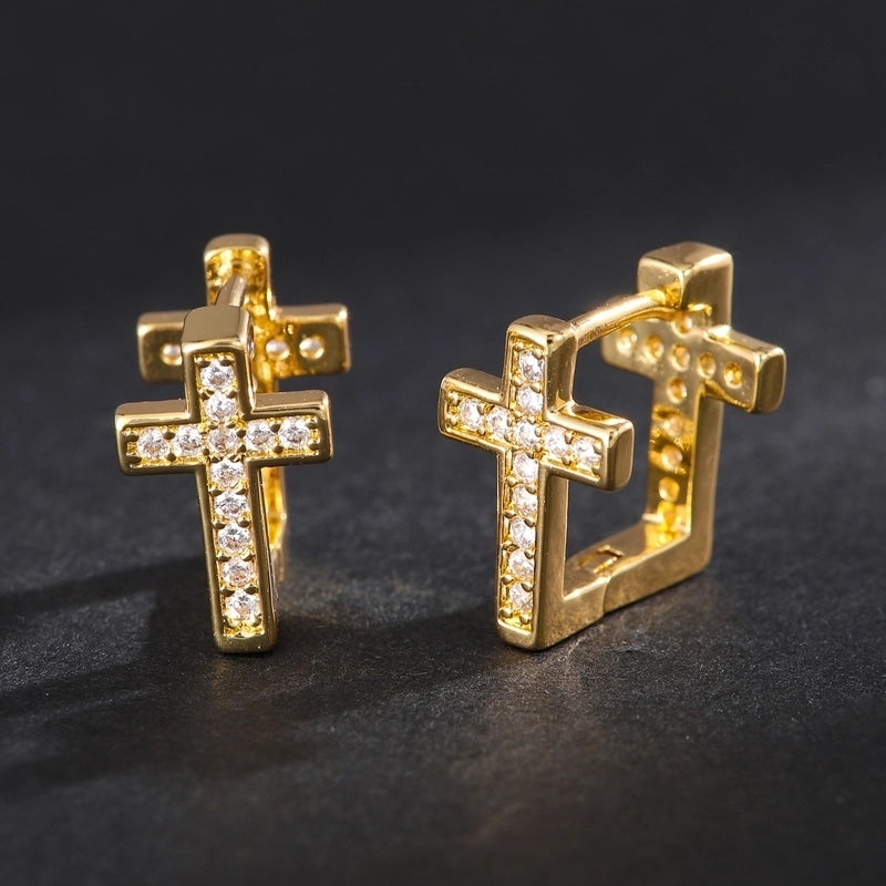 1 Pair Fashion Exquisite Copper Plating 18K Gold Inlaid Square Crystal Zircon U-Shaped Cross Ear Clip