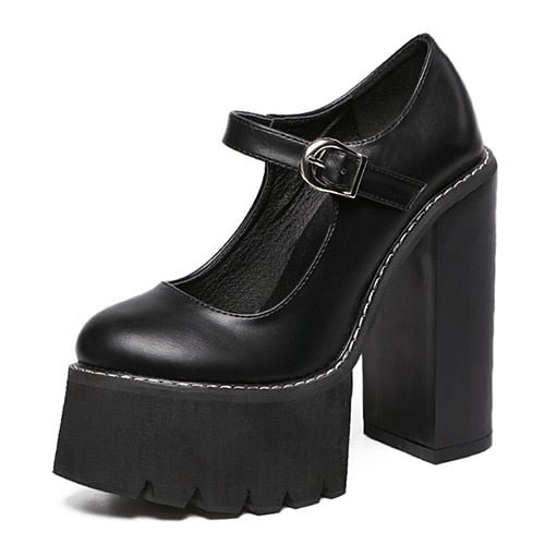 Gdgydh New Arrival Women Classic Pumps Shoes Spring Summer Black Leather Mary Jane Heels Fashion Buckle Platform Shoes Woman