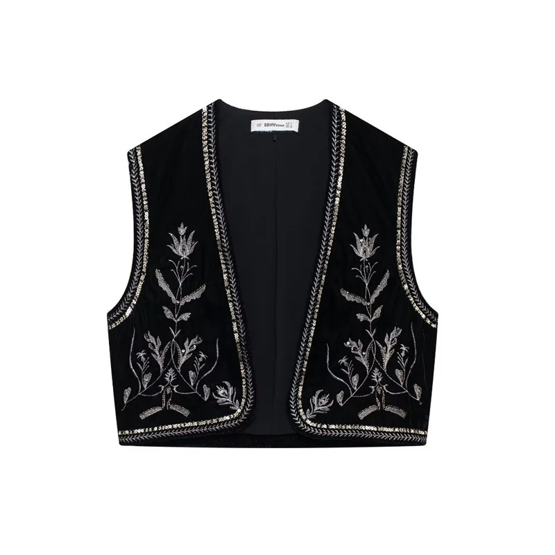 Nigikala Nigikala Women's Casual Street Sleeveless Velvet Embroidered Vests In Autumn 2025