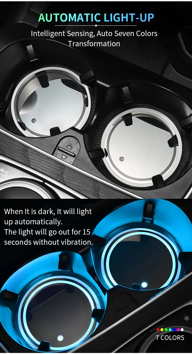 New Car LED Colorful Water Cup Pad（2PCS）