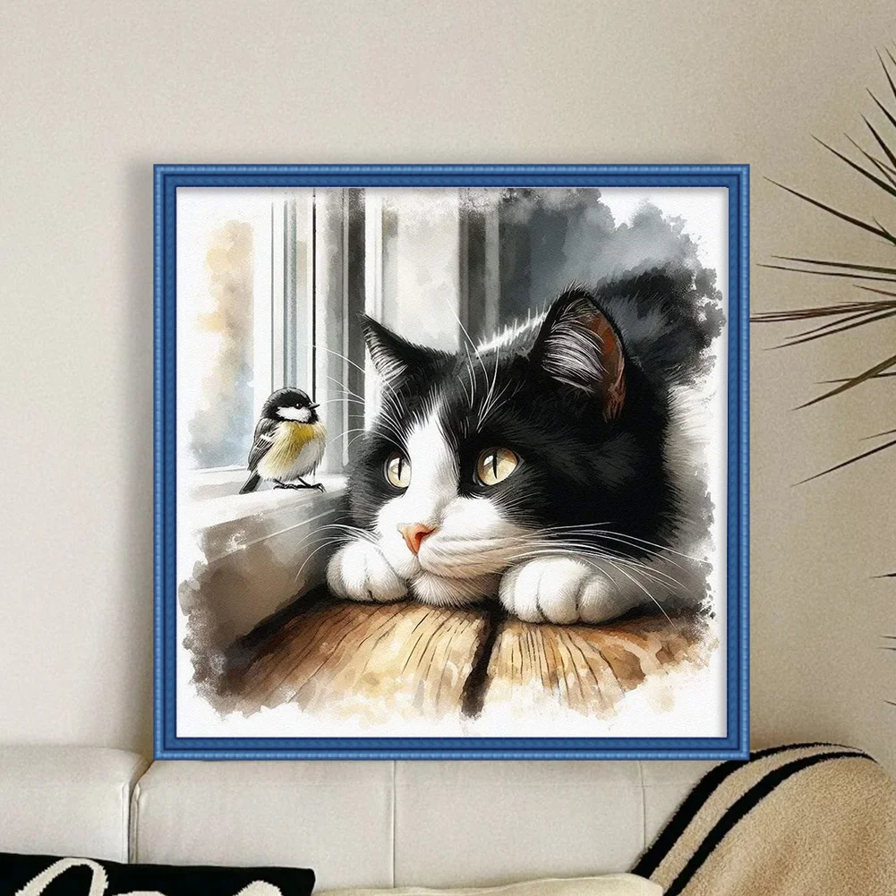 11CT Full Stamped Cross Stitch - Cat And Bird (40*40cm)