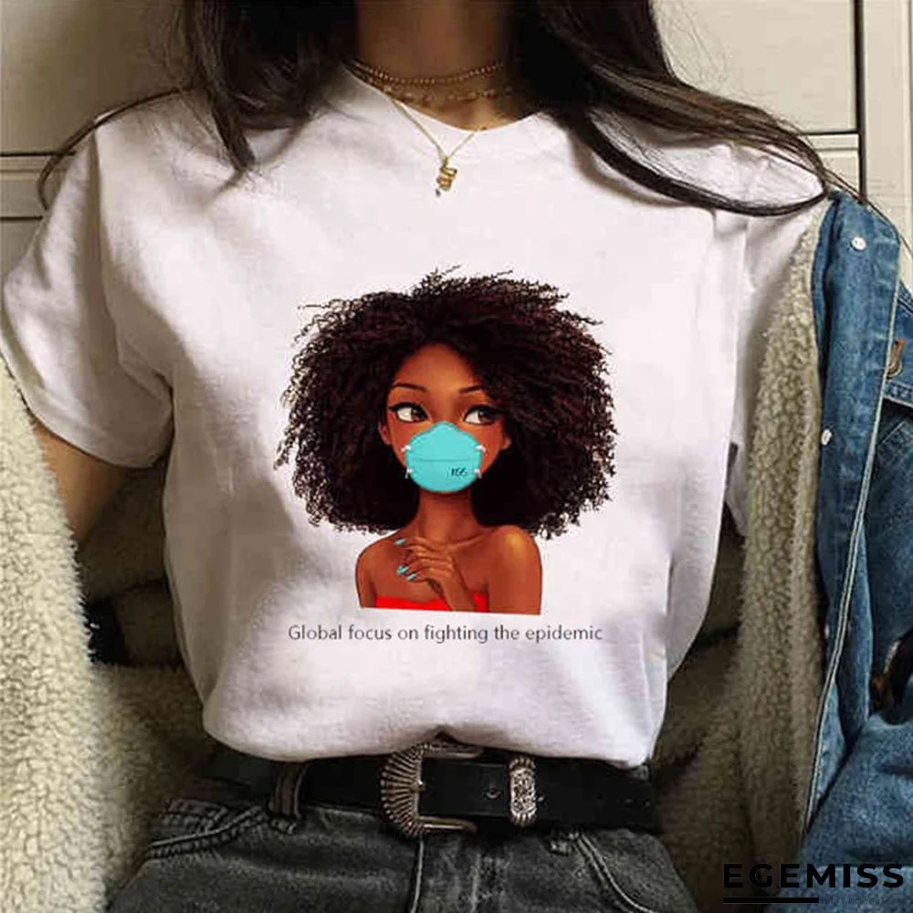 White Fashion Casual Print Short Sleeve T-shirt | EGEMISS