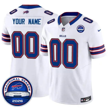 Men's Buffalo Bills White 2026 Inaugural Season at Highmark Stadium Patch Vapor F.U.S.E. Limited Custom Jersey