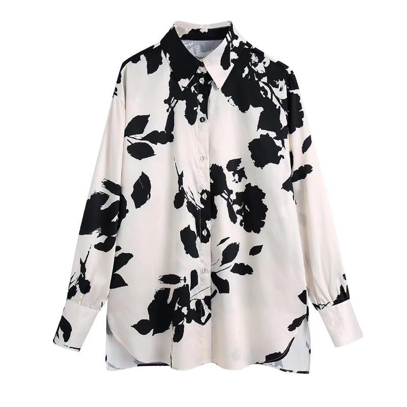 Women Printed Long Sleeve Blouse Shirts 2022 Spring Autumn Loose Turn Down Collar Casual Soft Top  Female Fashion Streetwear