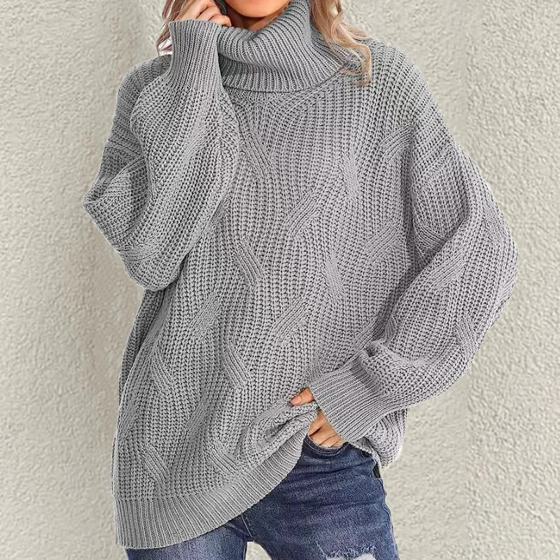 Retro Loose Turtleneck Cable Knitted Long Sleeve Sweater