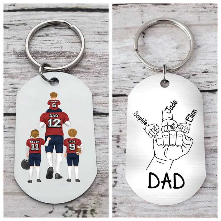 2-4 Names-Personalized Dad's Rugby Team Fist Keychain Custom Names Gift For Dad/Grandad