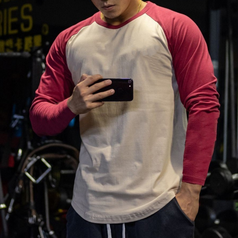 Fashion Sports Leisure Long Sleeved T Shirt Mens Round Neck Fitness Breathable Trend Top Solid Color Bottoming Shirt