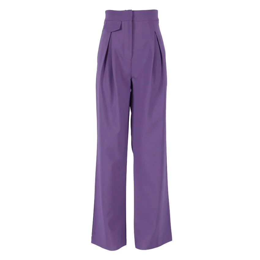OOTN Purple Asymmetrical Pleated High Waist Straight Ladies Trousers Zipper Spring Autumn Women Pants Pants Loose Streetwear
