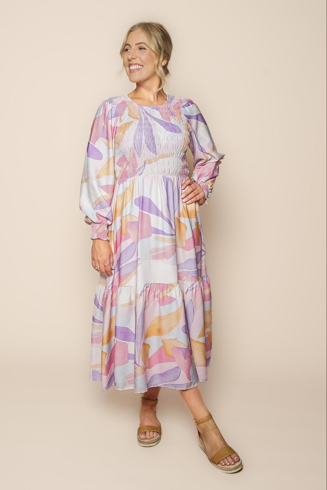 Paisley Long Sleeve Dress in Lilac