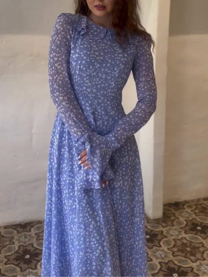 Elegant Polka-dot Patchwork Ruffle-sleeved Baby-neck Dress | Oxredo Shop Ramadan Sale