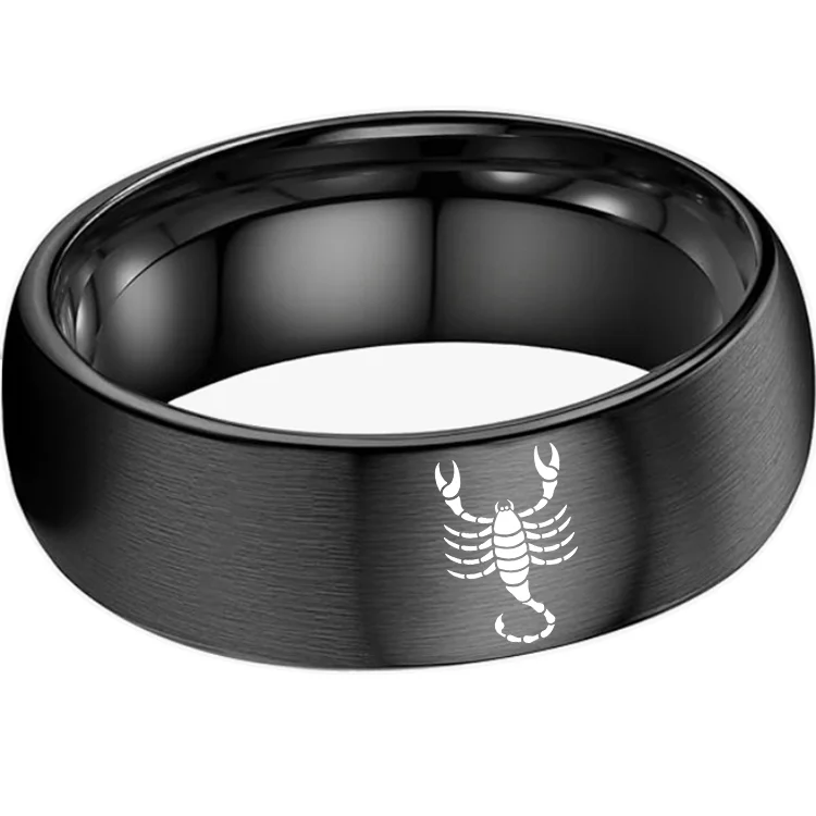 Scorpio Couples Dome Tungsten Carbide Rings Black Tungsten Wedding Bands for Men and Women 4MM 6MM 8MM