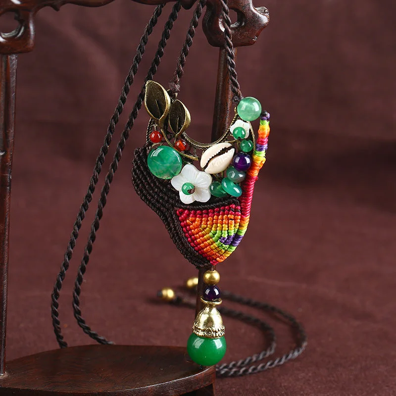 Folkways Shell Leaf Handmade Agate Necklace