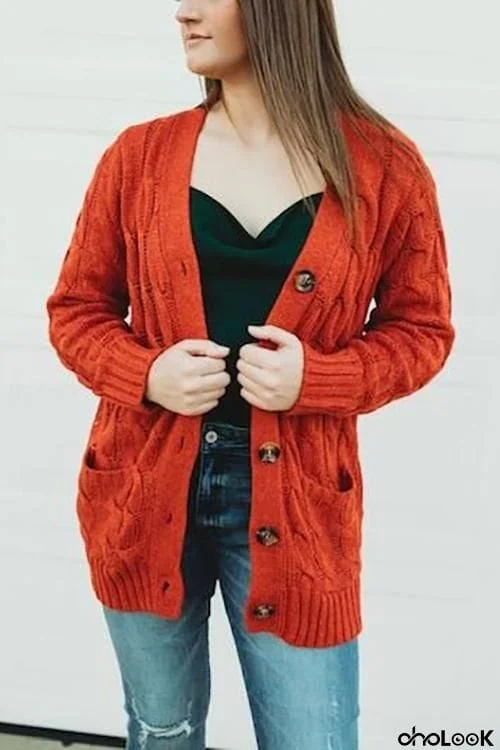 Button Cable Knit Cardigan