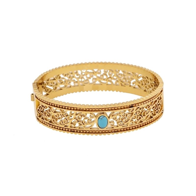 Vintage Style Minimalist Irregular 304 Stainless Steel 18K Gold Plated Turquoise Bangle In Bulk