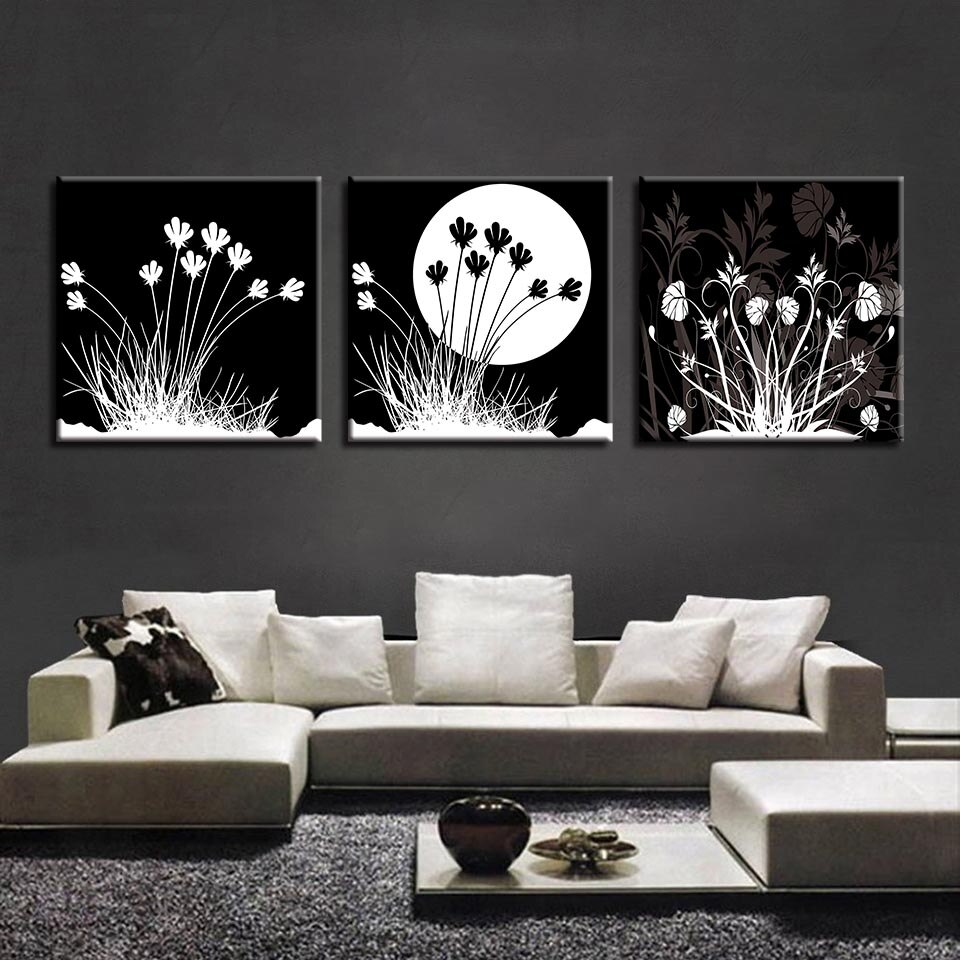 Paintings HD Canvas Art Painting For Living Room Wall Decor 3 Pieces Flower Black White