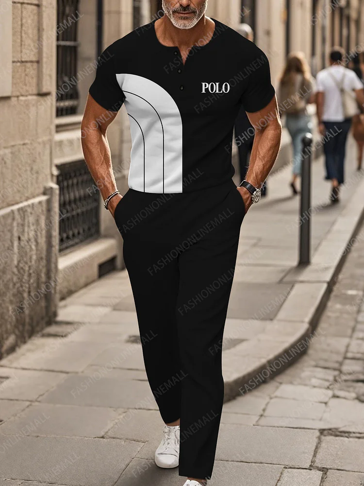 Men's casual striped short sleeved pants set