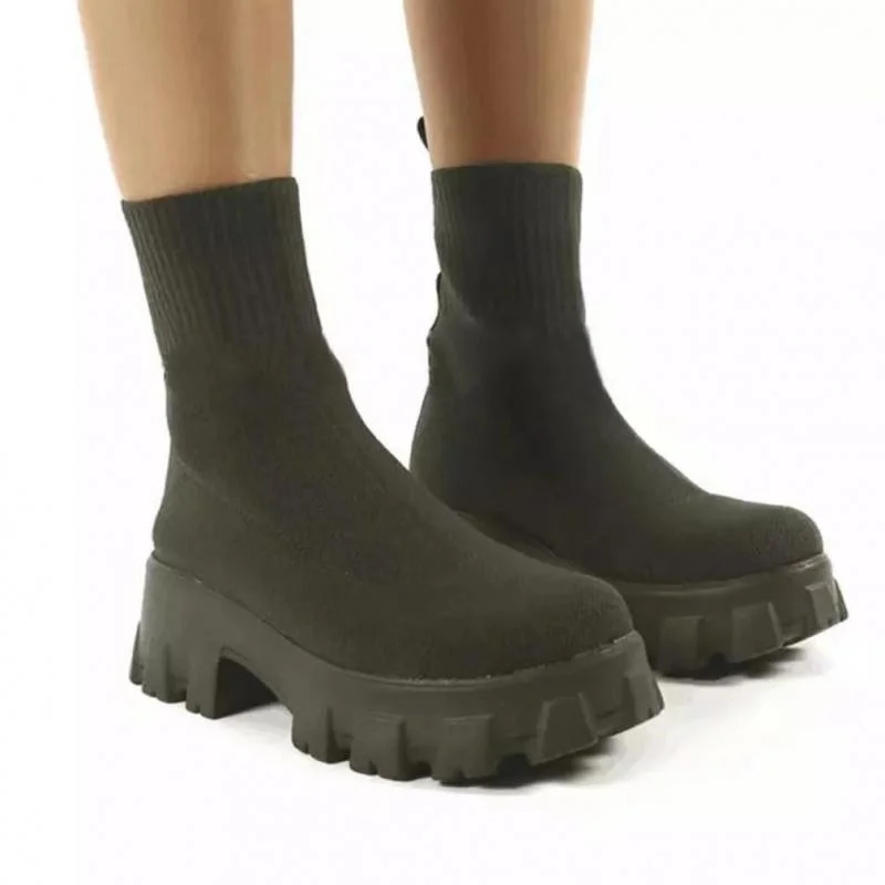 Women Boots Slip On Western Ankle Platform Knitted Ladies 2022 Autumn Socks Fashion Female Ytmtloy Botines De Mujer Stretch