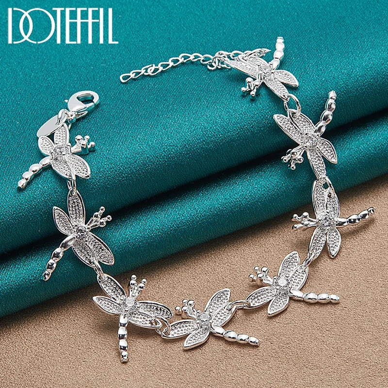 925 Sterling Silver Full 8 Dragonfly Chain Bracelet For Women Charm Wedding Engagement Fashion Party Jewelry