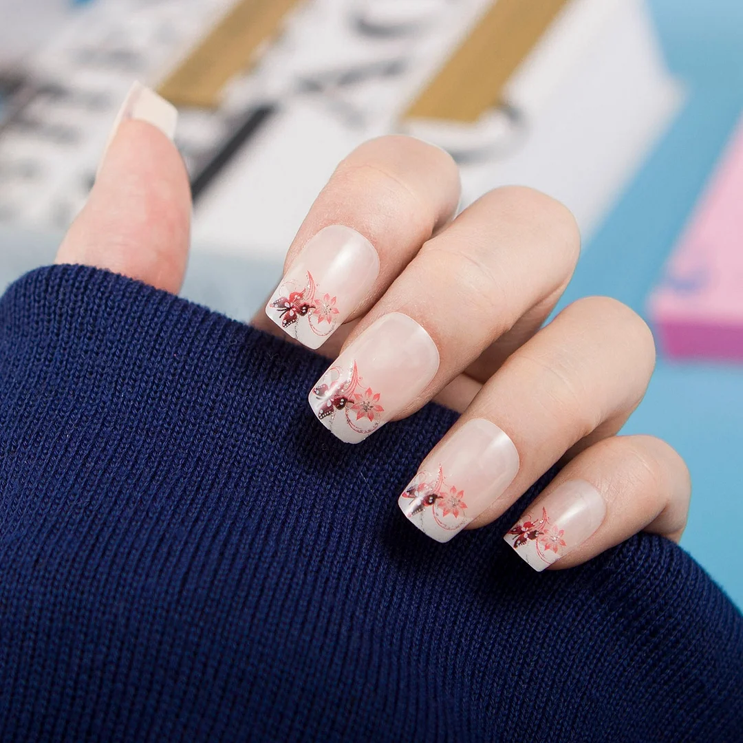 24pcs/set Fashion Acrylic Full Cover Fake Nails 10 Sizes Press on Nails Designs French False Nail Art Tips 278 Fingernail Tips-Nail Inspo