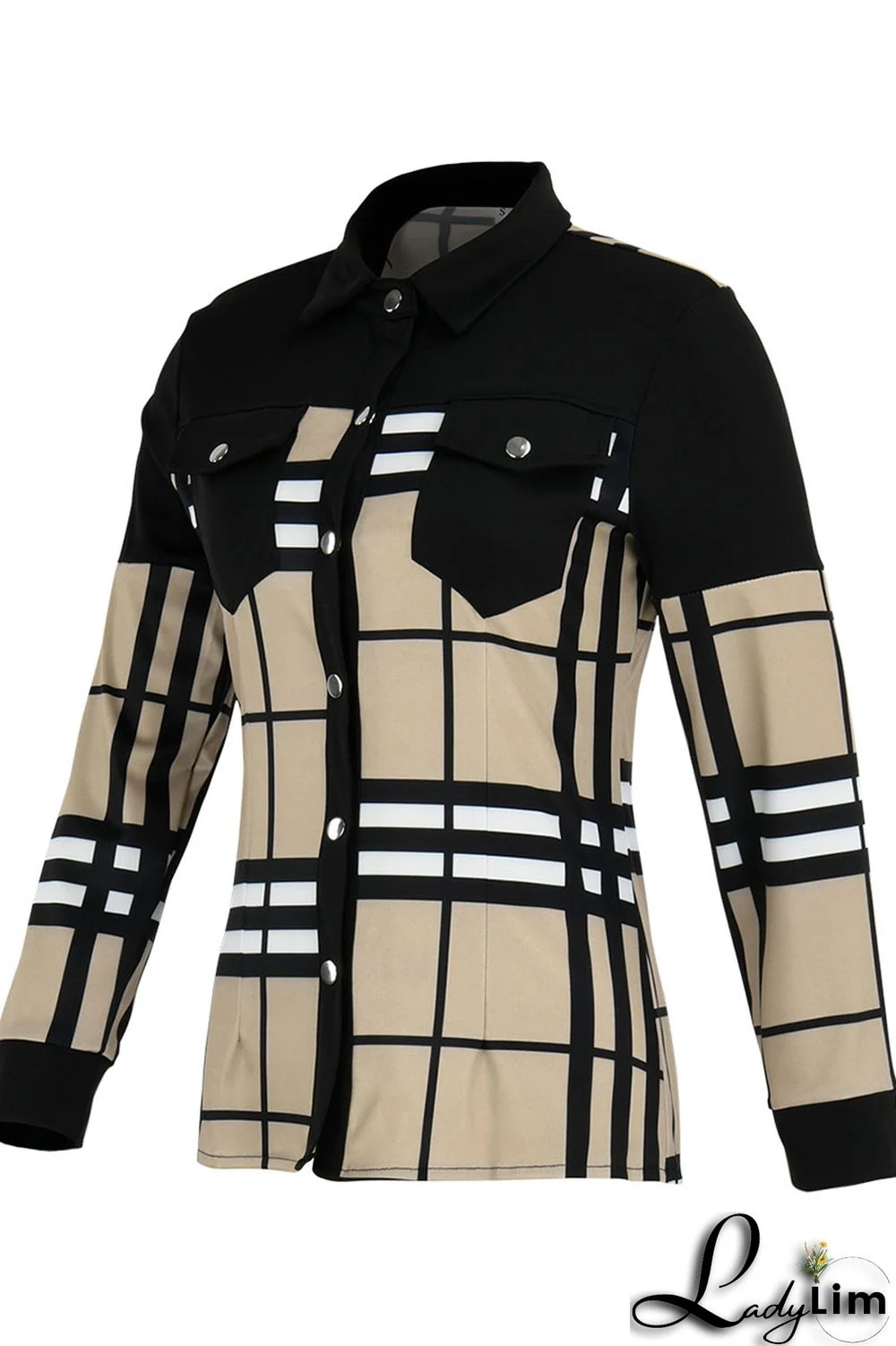 Blue Fashion Casual Print Patchwork Turndown Collar Tops