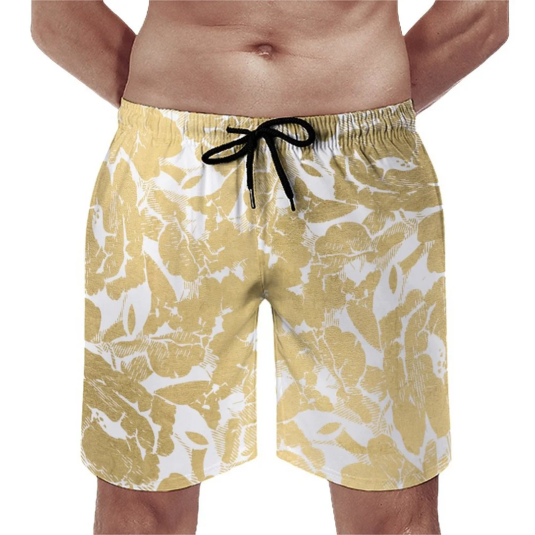 Abstract Faux Gold Floral Colorful Fluid Paint Men's Swim Trunks Summer Board Shorts Quick Dry Beach Short with Pockets