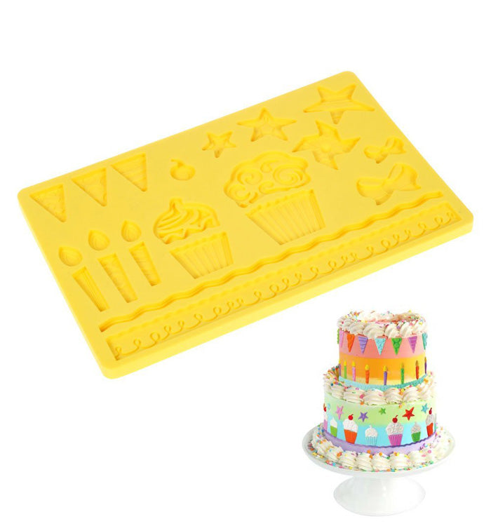 Kids Party Star Cupcake Candle Lace Silicone Fondant Mat Embossing Mould